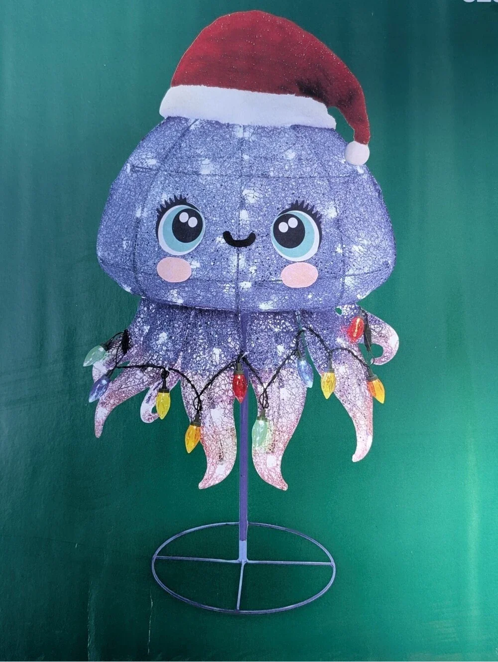 RARE 3.33 FT Twinkling Jellyfish Christmas LED Yard Ornament Coastal Fish HTF